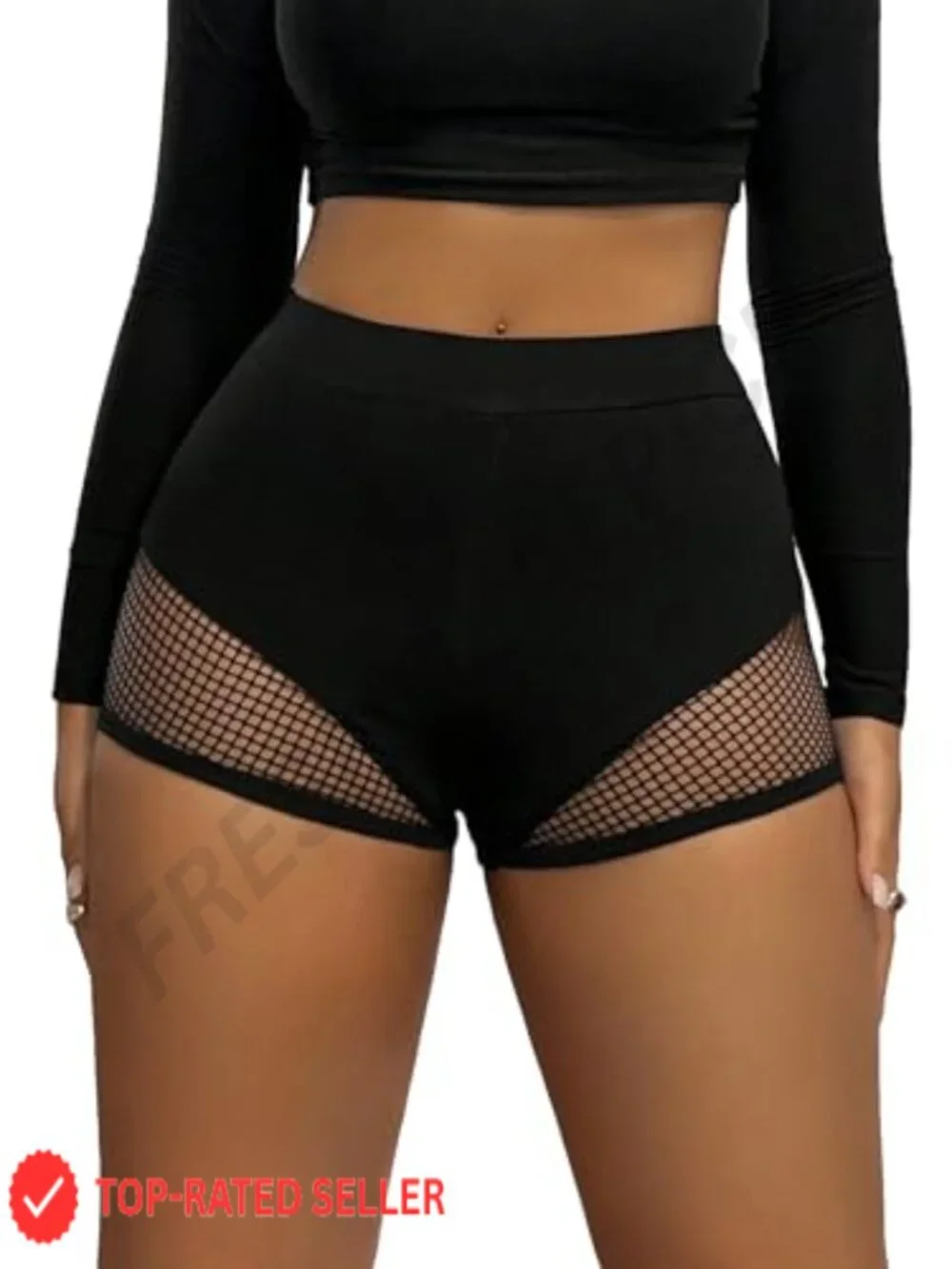 High Waisted Ruched Butt Lifting Shorts with Mesh Contrast Sheer